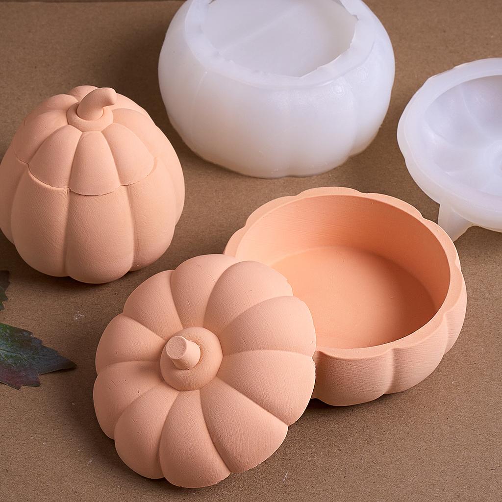 3D Pumpkin Candle Jar Silicone Mold DIY Storage Box Casting Molds Plaster Concrete Resin Flowerpot Craft Making Halloween Decor
