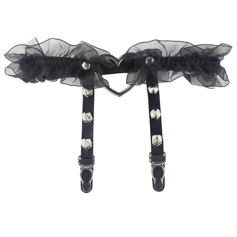European and American Sex Fun Peach Heart Love Garter Belt Nightclub Bar Leather Rivet Leg Circumference Garter Clip