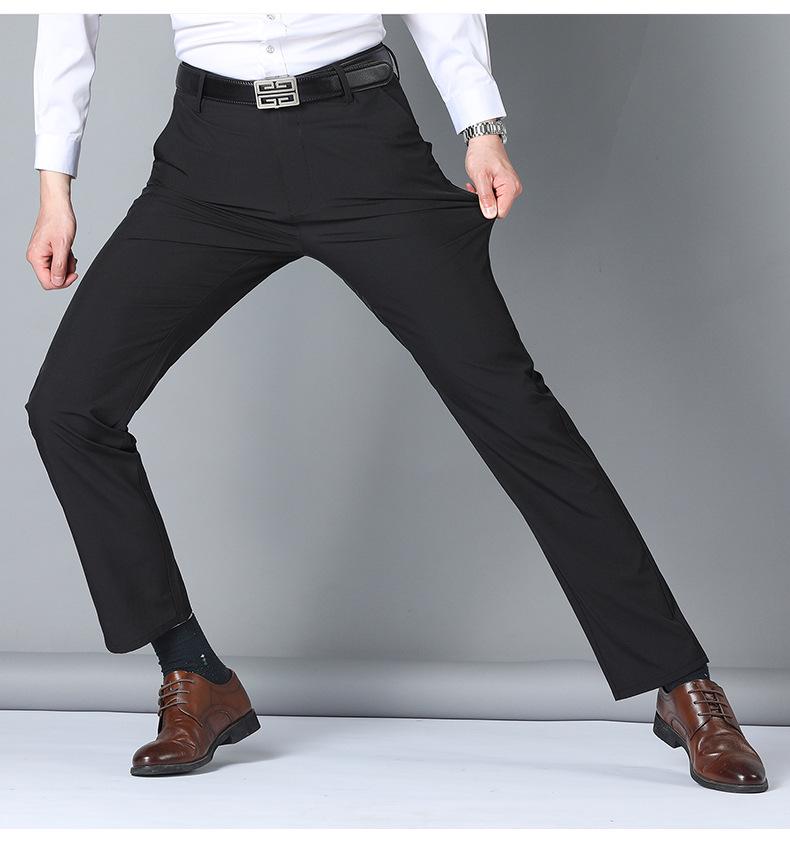 Men's Slim-Fit Business Suit Pants, Fleece-Lined Straight-Leg for Middle-Aged & Elderly, Autumn 2024 Collection.
