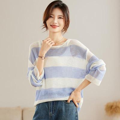 HSTYLE Women's Round Neck Hollow-Out Knit Sweater