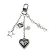 Korean Heart Pearl Bow Chain Pendant Keychain for Mobile Phones
