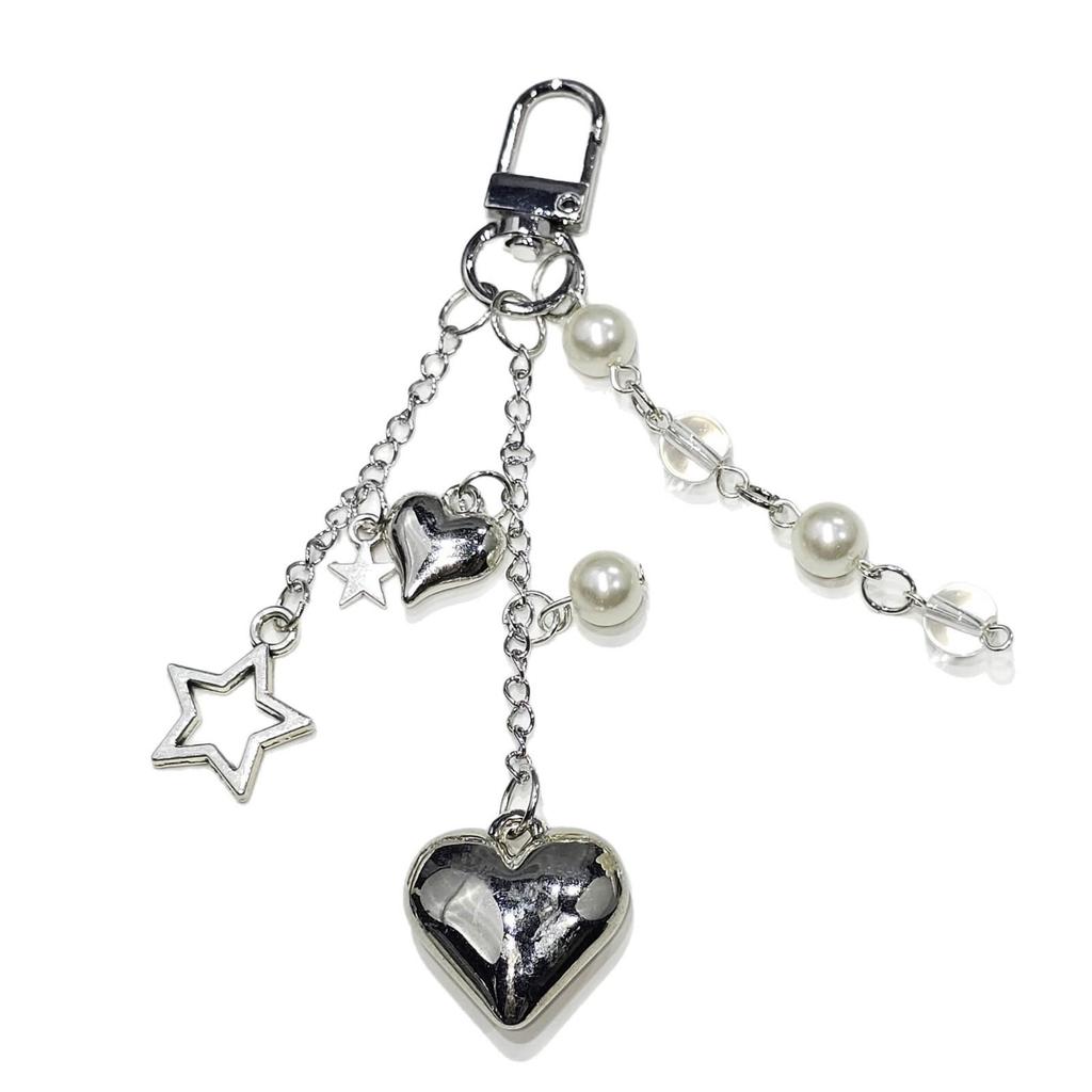 Korean Heart Pearl Bow Chain Pendant Keychain for Mobile Phones