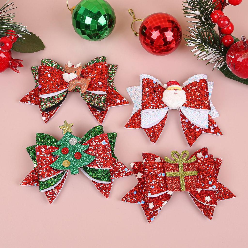 Christmas Party Swallowtail Glitter Bow Hair Clip for Kids