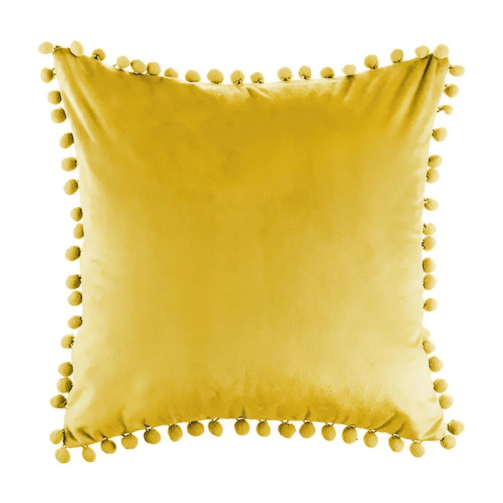 Soft Velvet Pillowcases Solid Cushion Cover Square Decorative Pillows With Balls For Sofa Bed Car Home Throw Pillow