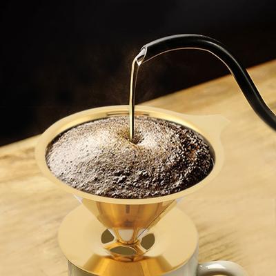 Pour Over Coffee Dripper, Kaffeetropfer, Edelstahl, Titan, Gold, Pour Over Coffee Dripper, Filter mit Tassenständer und Griff