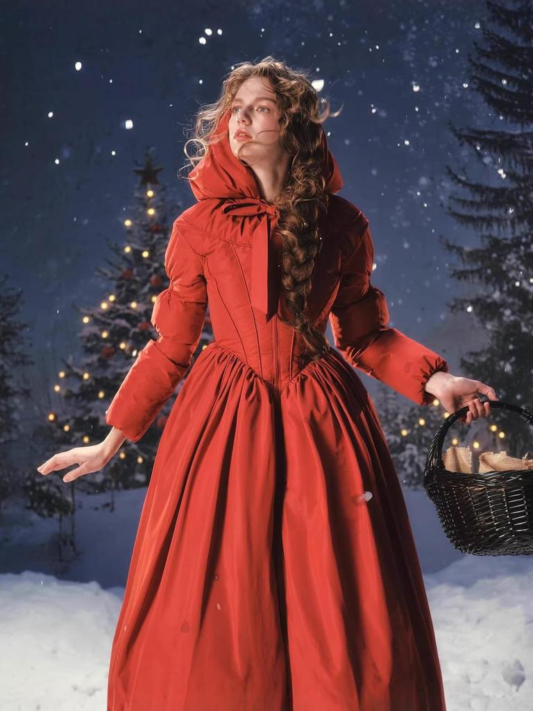 2025 Winter Hooded Waist-Cinching Long Cotton Coat for Women – Solid Color, Wide Hem, In Stock
