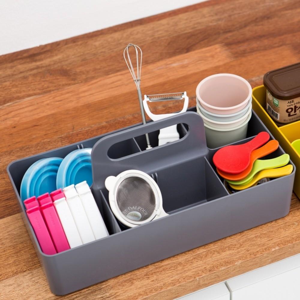 Plastic Portable Storage Organizer Segmented Space Saving Handle Sectional Tray Container Storage Basket Pen Holder