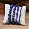 Natural Stone Lapis Round Beads Elastic Bracelet Bohemian Women's Trendy Handmade  Bangle Zircon Gift