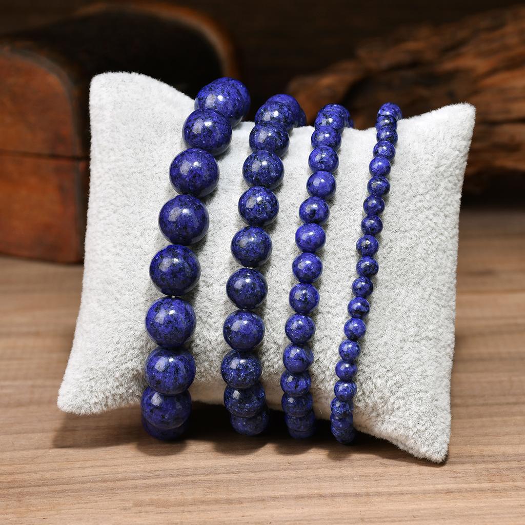 Natural Stone Lapis Round Beads Elastic Bracelet Bohemian Women's Trendy Handmade  Bangle Zircon Gift