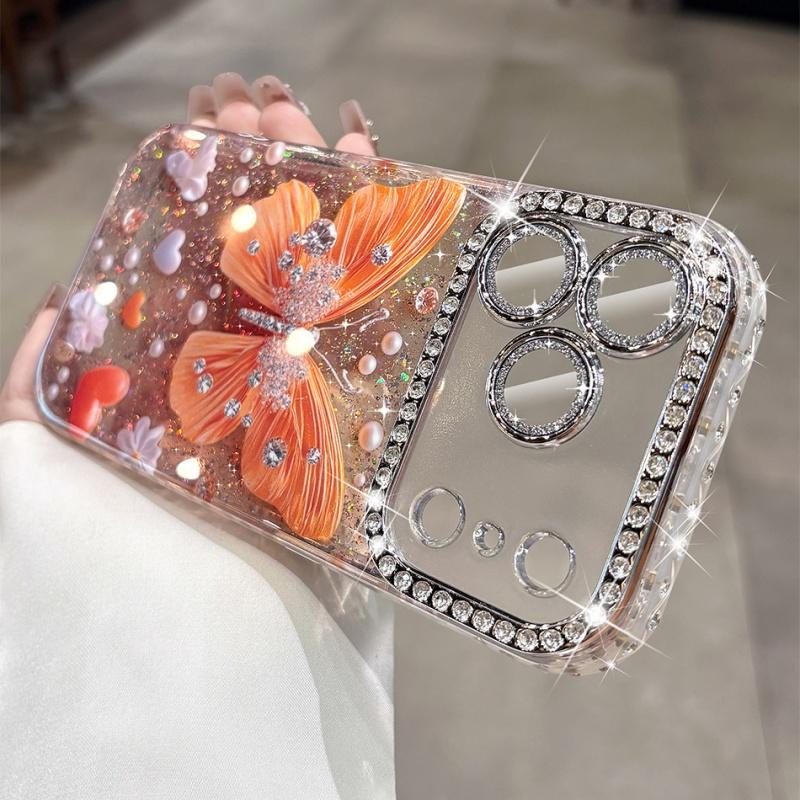 Sparkling Diamond Butterfly Phone Case For For Iphone 13 14 1 16 Plus 17 Pro Max Bling Rhinestones Shockproof Hard Cover