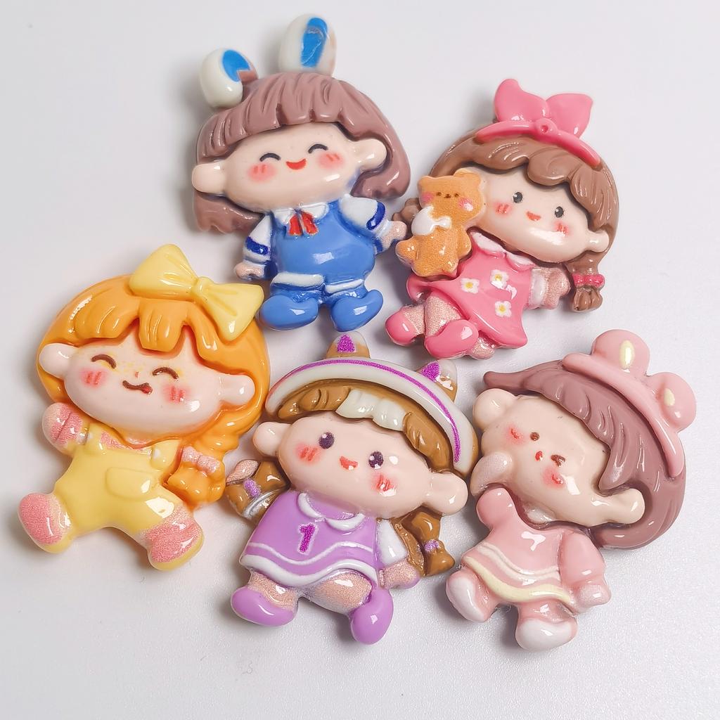 Slime Charms Resin Kawaii Cartoon Girl Flatback Resin Cabochons for Crafts DIY Accessories Scrapbooking Charms
