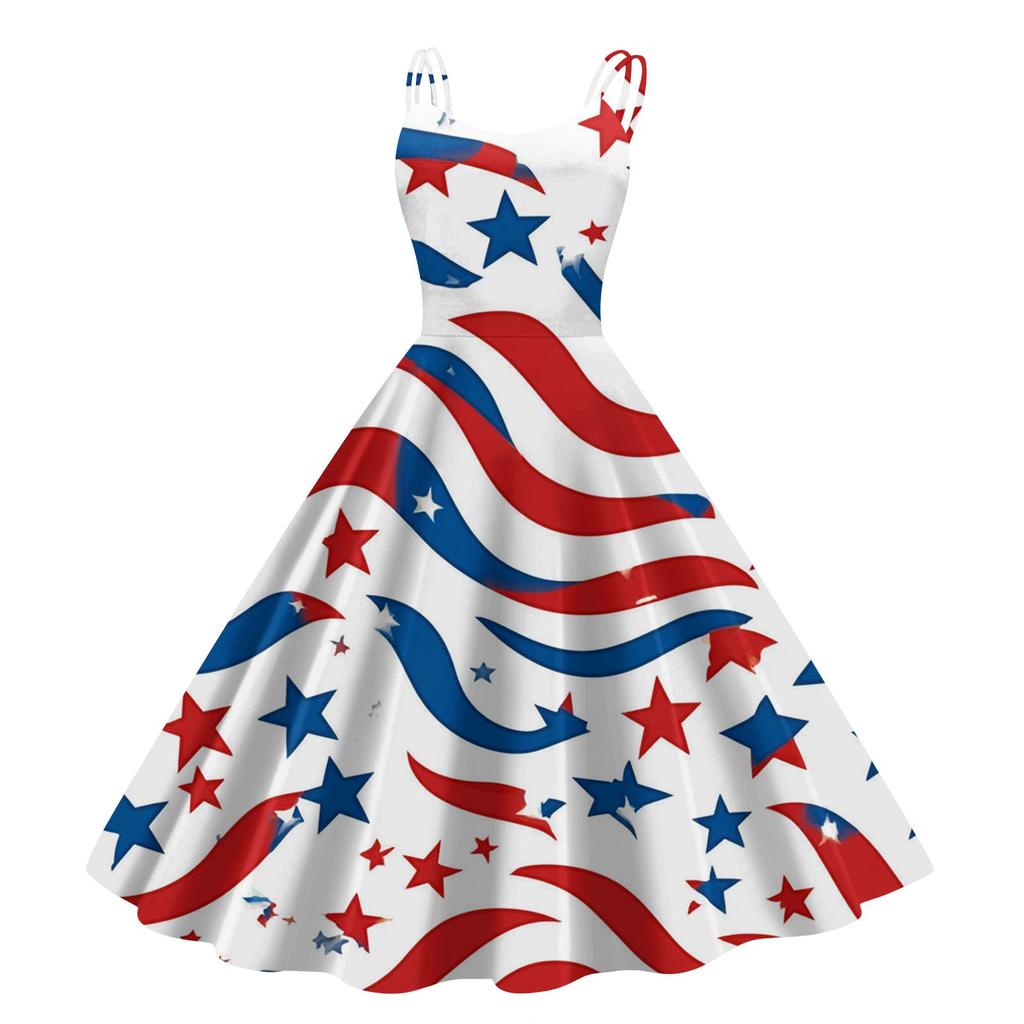 Independence Day Printed Women's Casual Sexy Strapless Punk Vintage Dresses