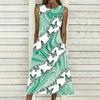 Women Plus Size Sleeveless Crew Neck Dress Soft Watercolor Floral Branches Flowy Mid Calf Gown