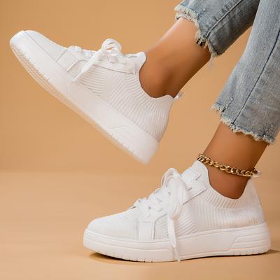Women Shoes 2024 Breathable White Shoes Lace Up Flats Women Mesh Sneakers Size 36-45 Loafers Platform Outdoor Casual Shoes