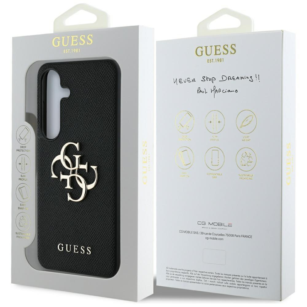 Guess Grained Big 4G Logo Small Case Classic Logo For Samsung Galaxy S25+ Black