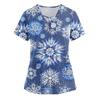 Plus Size Printed Scrub Working Uniform Tops For Women's Cross V-Neck Christmas Print Short Sleeve Fun T-Shirts Workwear Tee With Pockets