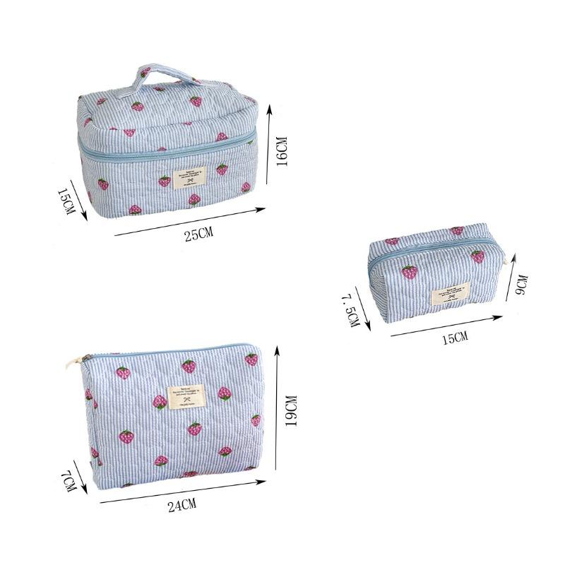 Women Cosmetic Bag Cute Zipper Blue Pink Strawberry Travel Organizer Toiletry Makeup Storage Pouch Handbag Ladies Zipper Bag