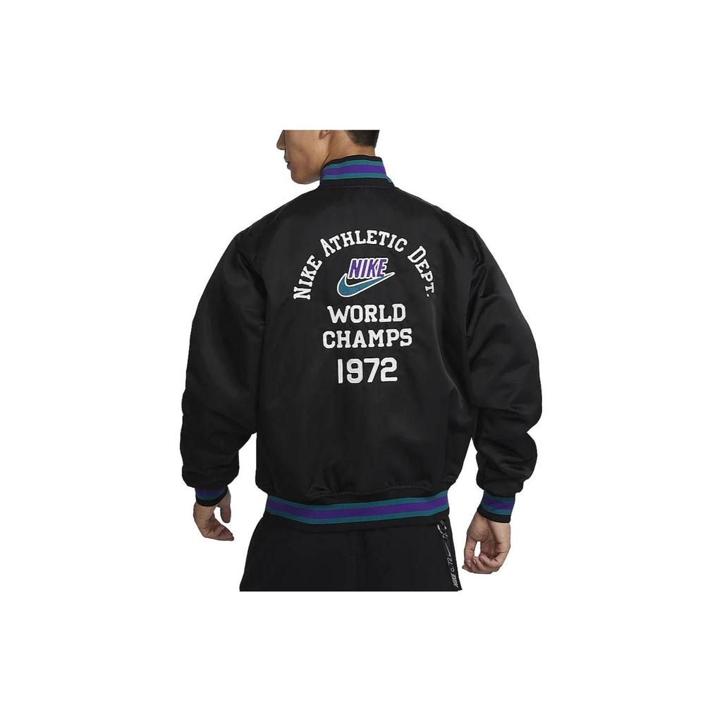 Nike Chaqueta Casual Holgada con Cuello de Béisbol y Letra Bordada Dugout para Hombre Chaqueta Negra FQ7970-010
