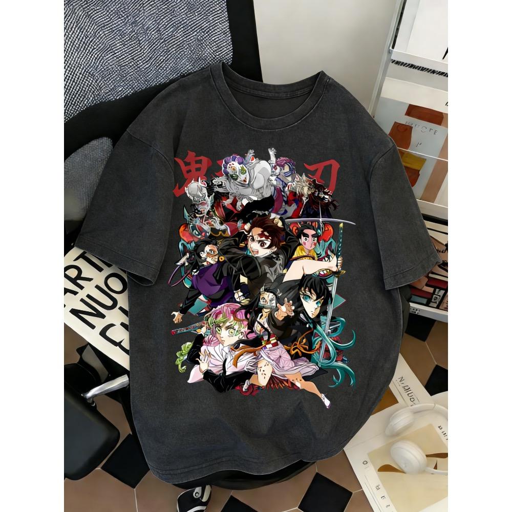 Demon Slayer Summer Anime Printed Men Women T-shirt Casual Parent Child Top Fashion Harajuku Style Street Wear