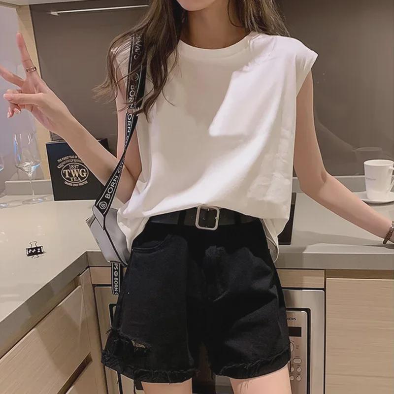 Weiße Damen Ärmellose Lockere Rundhals Camisole für Frühling/Sommer, Übergröße