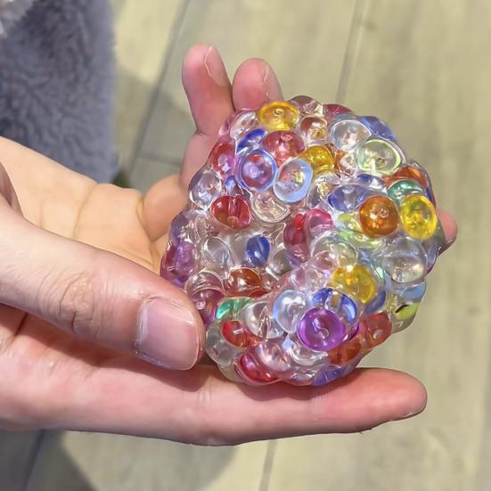Colorful Bead Stress Ball Toy Anxiety Relief Squeeze Ball Sensory Toy Kids Teens Adults Portable Soft TPR Ball Pinch Fidget Toy