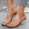 Fashion Summer Transparent Pvc High Heels Slippers Women New Fashion Square Toe Chunky Heeled Sandals Woman Slip On Party Dress Shoes