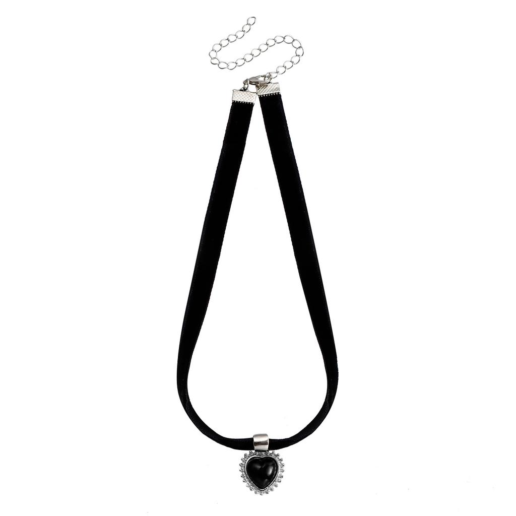 Jewelry Simple Neck Chain Black Ribbon Open Lid Diamond Love Necklace Female Beauty Necklace