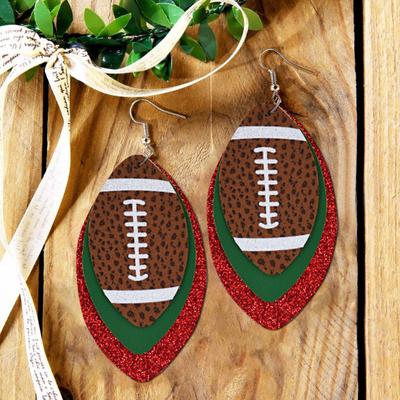 1 Paar Hängeohrringe Mehrschichtige Kunstleder Vintage Einzigartige Fußball Hakenohrringe für