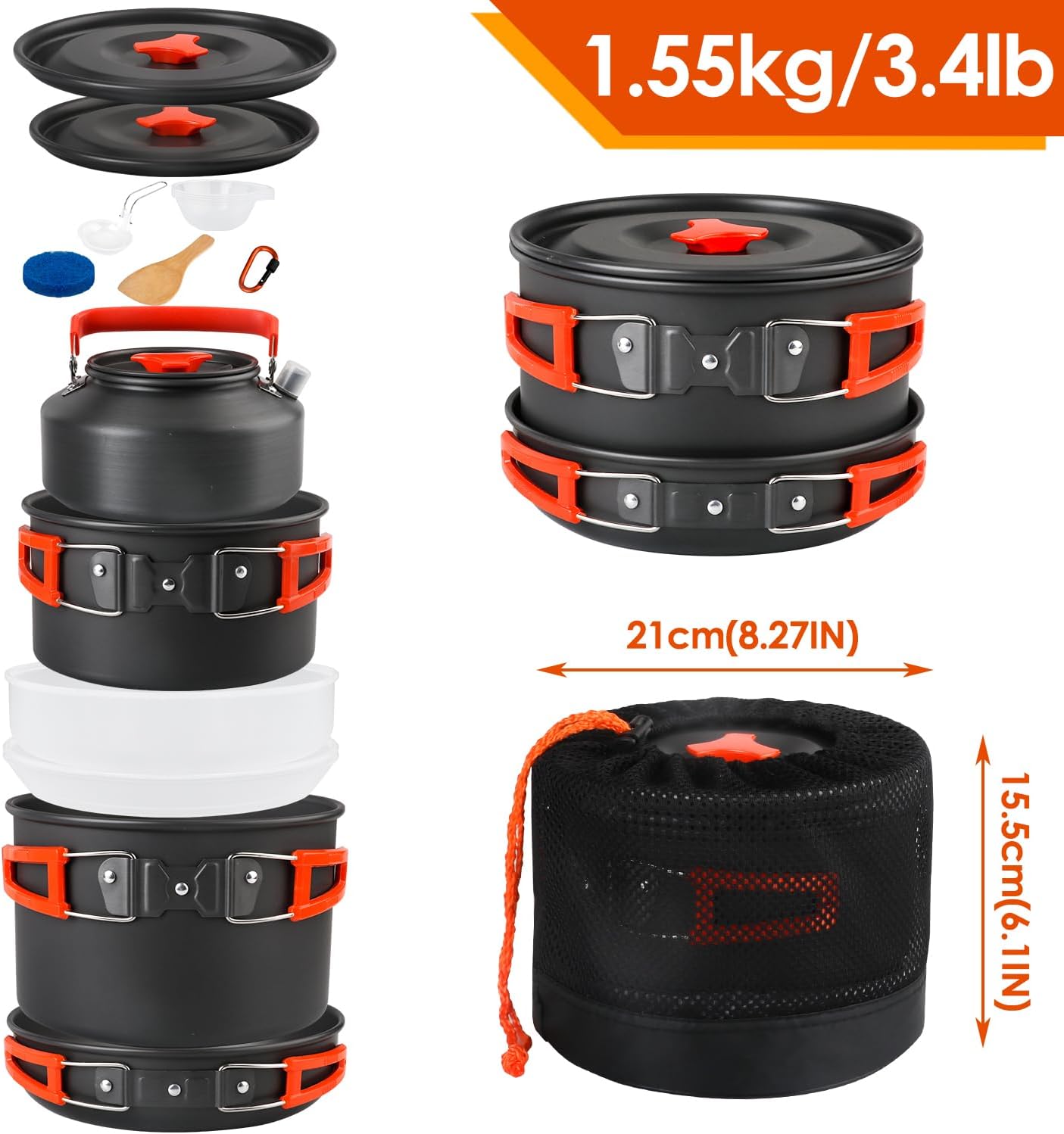 

Portable Camping Cookware Kit Outdoor Aluminum Lightweight Equipment Camping Cooking Kit For Traveling Hiking Camping Equipment чёрный