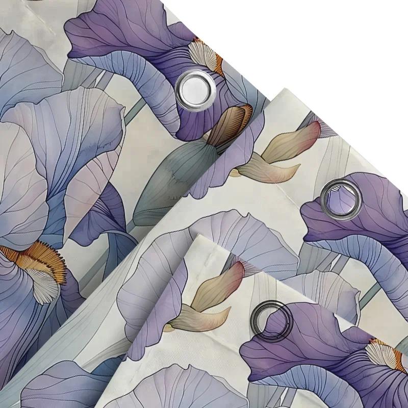 Elegant Iris Flower Pattern Shower Curtain for Home Decor - Soft Purple and Blue Floral Design Waterproof Bathroom Accessory