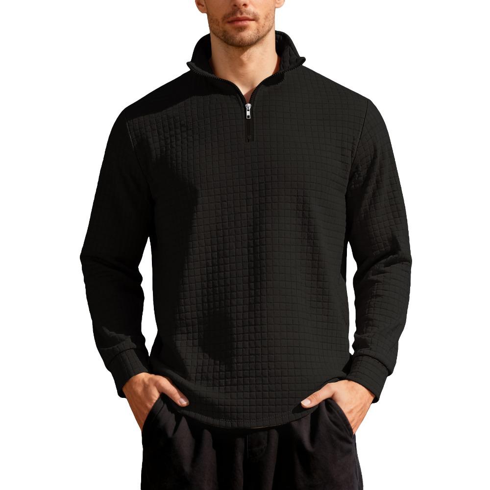 Autumn/Winter Business Casual Men's Loose-Fit Jacquard Half-Zip Sweatshirt with Small Check Collar