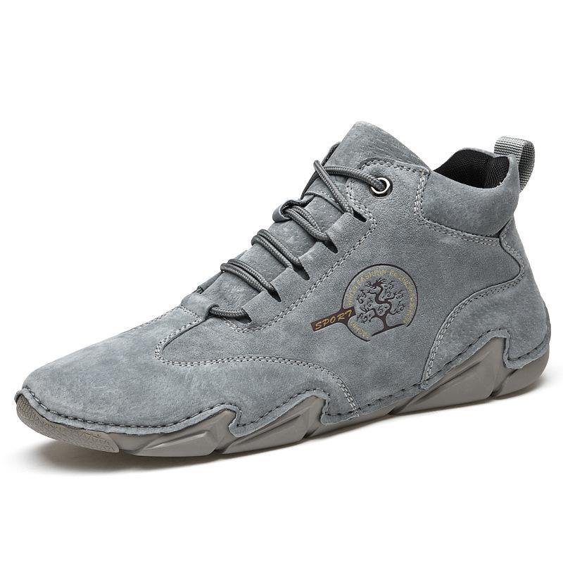 Men's Genuine Leather Hand-Stitched Mid-Top Octopus Driving Shoes - Large Size