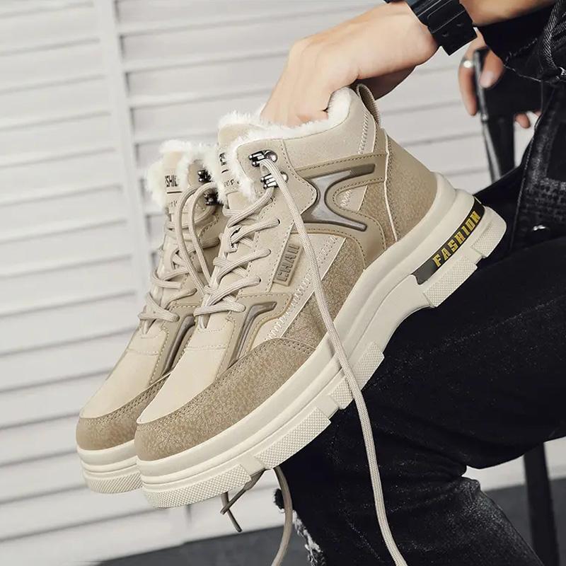 Модные осенние и зимние ботильоны мужские удобные нескользящие теплые хлопковые туфли — фото 5