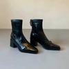 () sheepskin version~ autumn and winter retro belt buckle Martin boots women's high-heeled boots square head Chengdu thick heel short