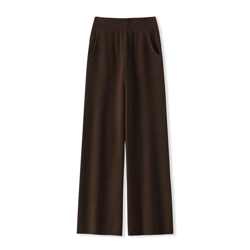 

Женские трикотажные брюки из 100% шерсти с широкими штанинами, высокой талией и длиной до пола для повседневной носки осенью/зимой XL for height 166-170cm