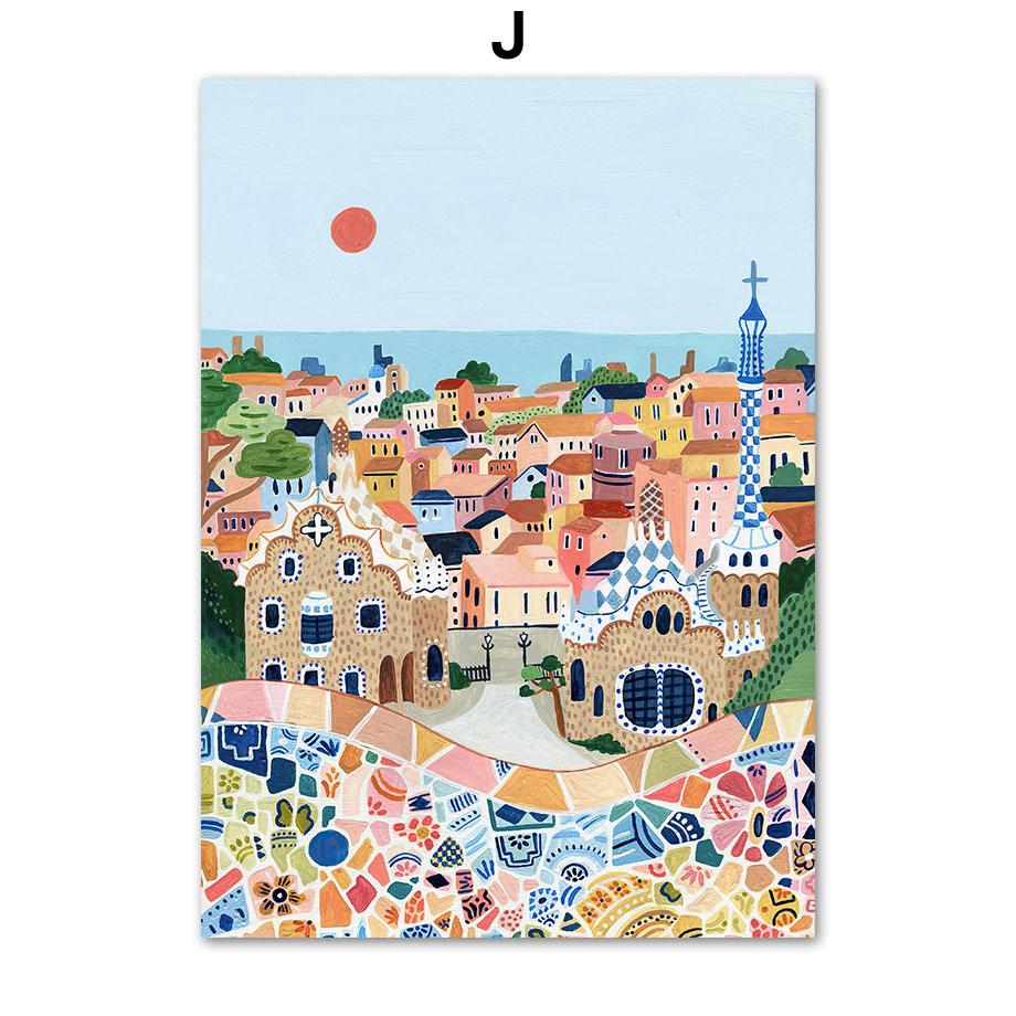 London Tokyo Santorini Seville Travel City Landscape Posters And Prints Wall Art Canvas Painting Pictures Living Room Home Decor