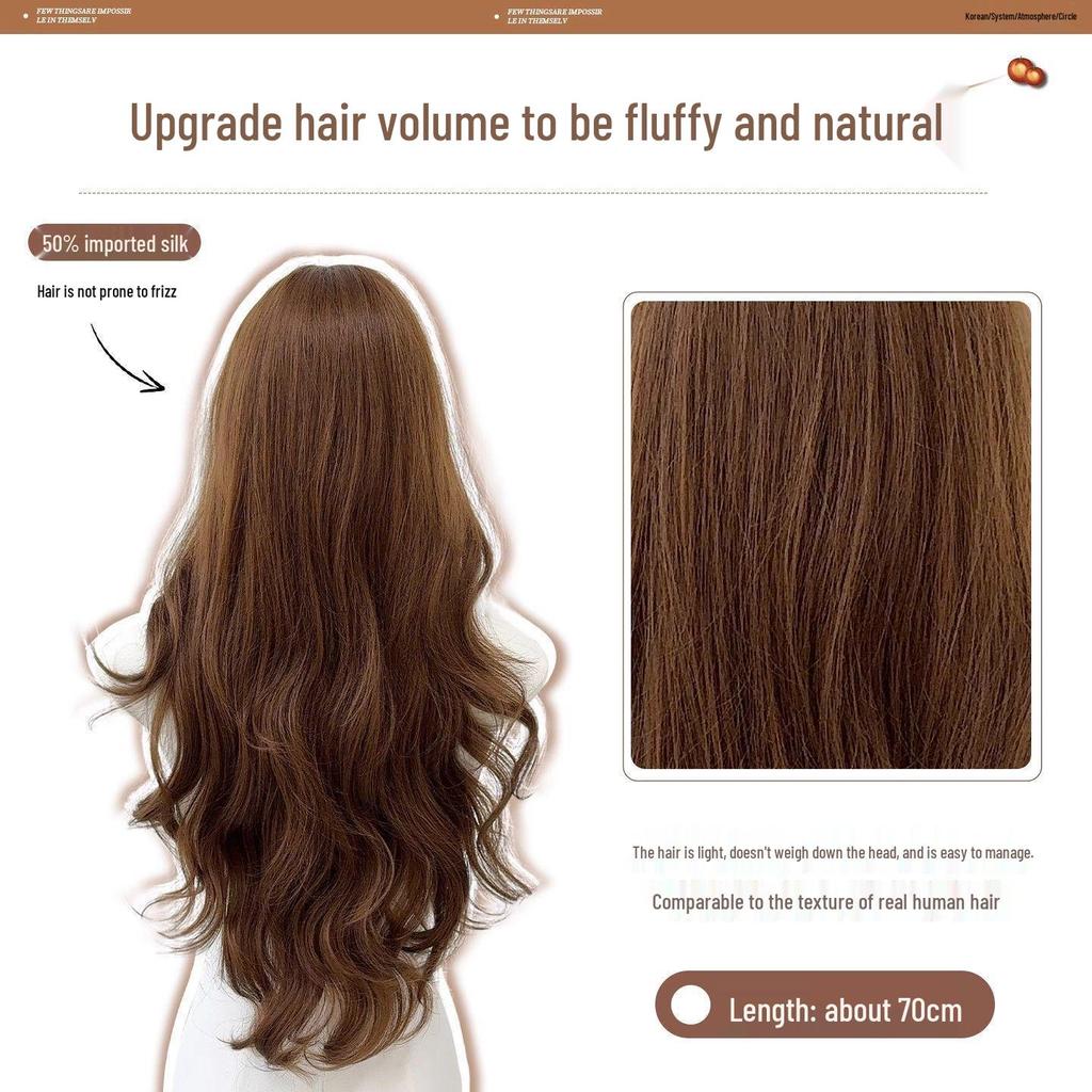 Amber Light Brown Long Curly Wig with Middle Part and Bangs