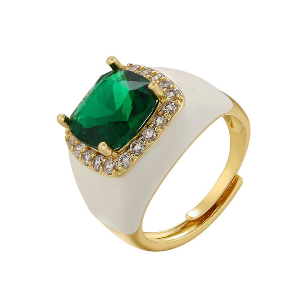 Gold Plated Zircon Open Ring Multicolor Geometric Square Ring Enamel Dripping Oil Ring  For Women