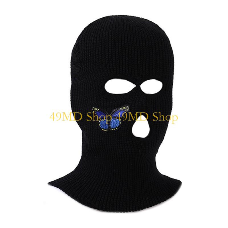 49MD Warm Hat Embroidered Butterfly Knit Balaclava Hat Knitted Headwear