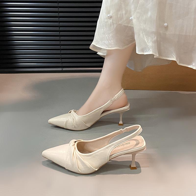 Baotou sandals women's new silver pleated single shoes stiletto pointed fashion high heels with skirt