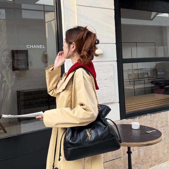 YSL DIY Lucky Bag Fashion Soft Leather Underarm Tote & Drawstring Bucket Bag