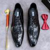 New Men's Formal Boots Men's Ankle Business Black Brown Pointed Toe Shoes Crocodile Pattern Genuine Leather Classic Boots Men