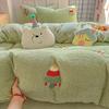 Thickened Milk Fleece Bed Four-Piece Set Warm Children'S Bedding Teddy Coral Fleece Quilt Cover Bed Sheet Three-Piece Set