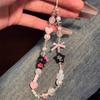 Pink Beaded Cat Bowknot Phone Lanyard for Women - Cute Anti-lost Accessory