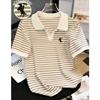 T-shirt a maniche corte con colletto a righe da donna, Nuova versione coreana estiva ampia, Camicia da donna versatile snellente come top