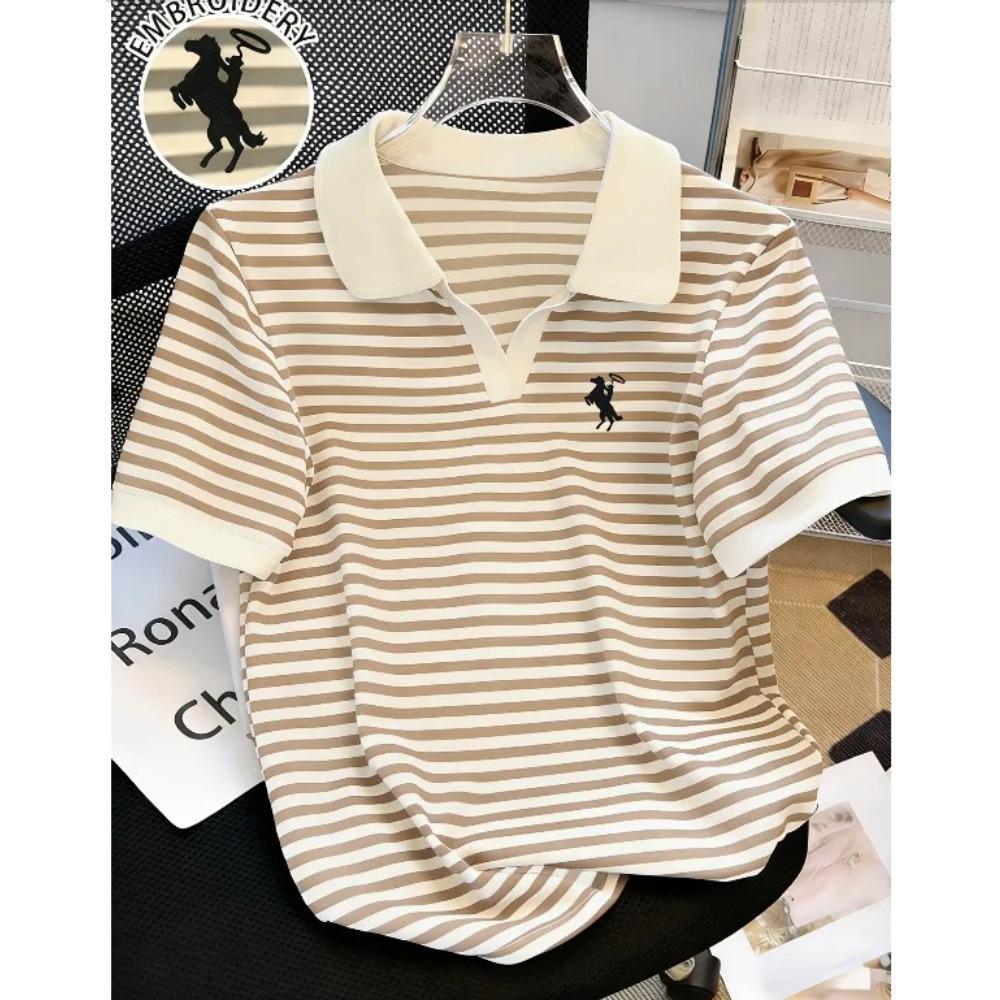 T-shirt a maniche corte con colletto a righe da donna, Nuova versione coreana estiva ampia, Camicia da donna versatile snellente come top