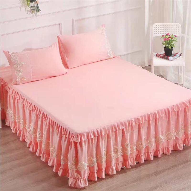 45cm Skirt Style Bedspread Ruffle Lace Exquisite Embroidery Bed Skirt Anti Slip Princess Bed Cover 1.5/1.8/2 M Bed Dust Cover