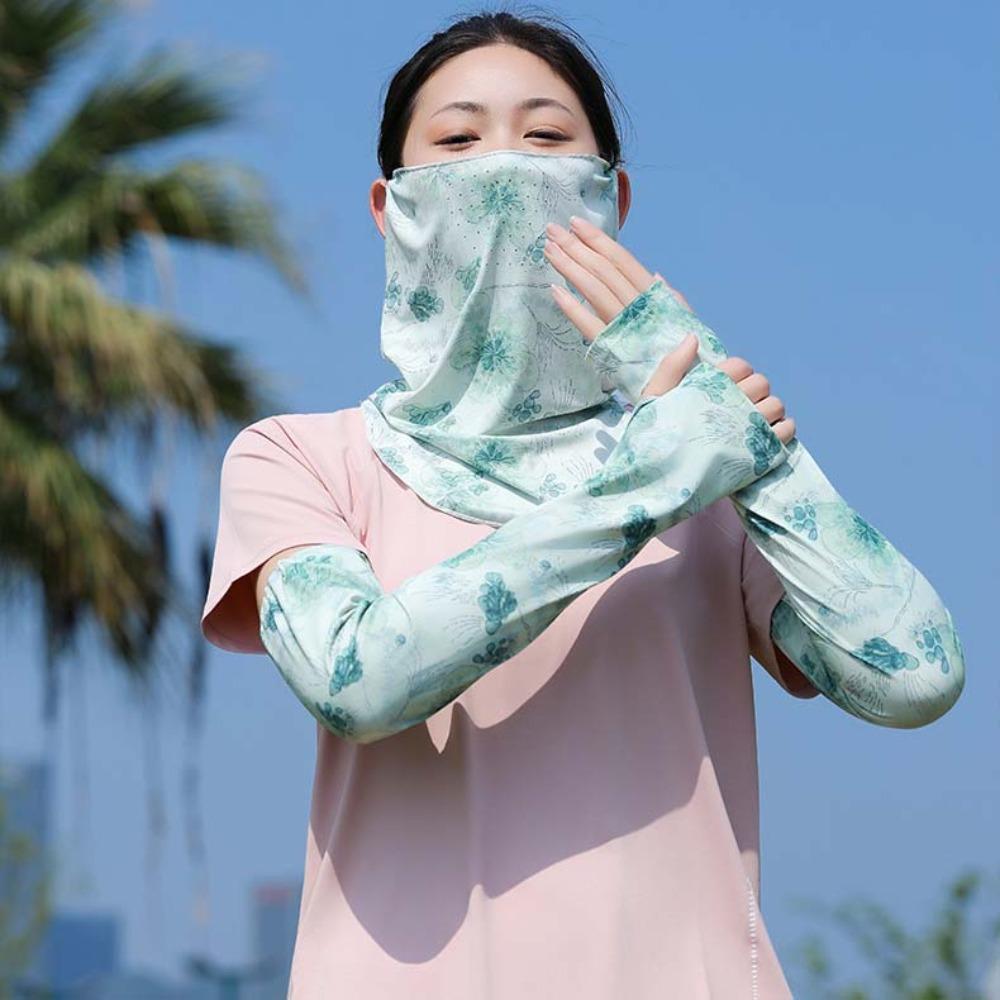 3pcs UPF50+ Ice Silk Sunscreen Sleeves Breathable Women Sunscreen Veil  Neck Wrap Cover