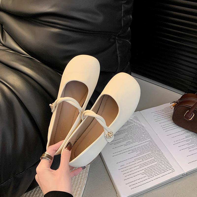 

Женские туфли Мэри Джейн на грубом каблуке, туфли Дуду 2025 года, весна-лето, новые туфли из мягкой кожи с мягкой подошвой, туфли бабушки на плоской подошве 35 бежевый