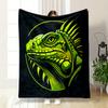 Neon Green Iguana Artwork Patterned blanket, flannel, suitable for all seasons, home decor, warm and cozy